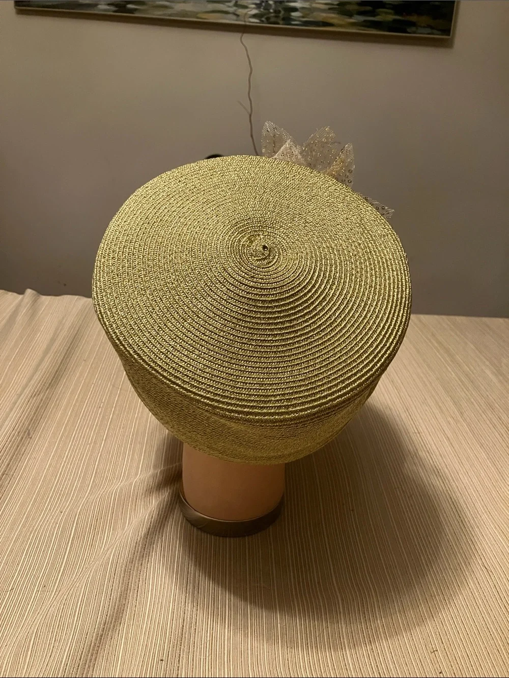 Chic Metallic Gold Hat with Champagne Gold Sequin Floral Appliqués